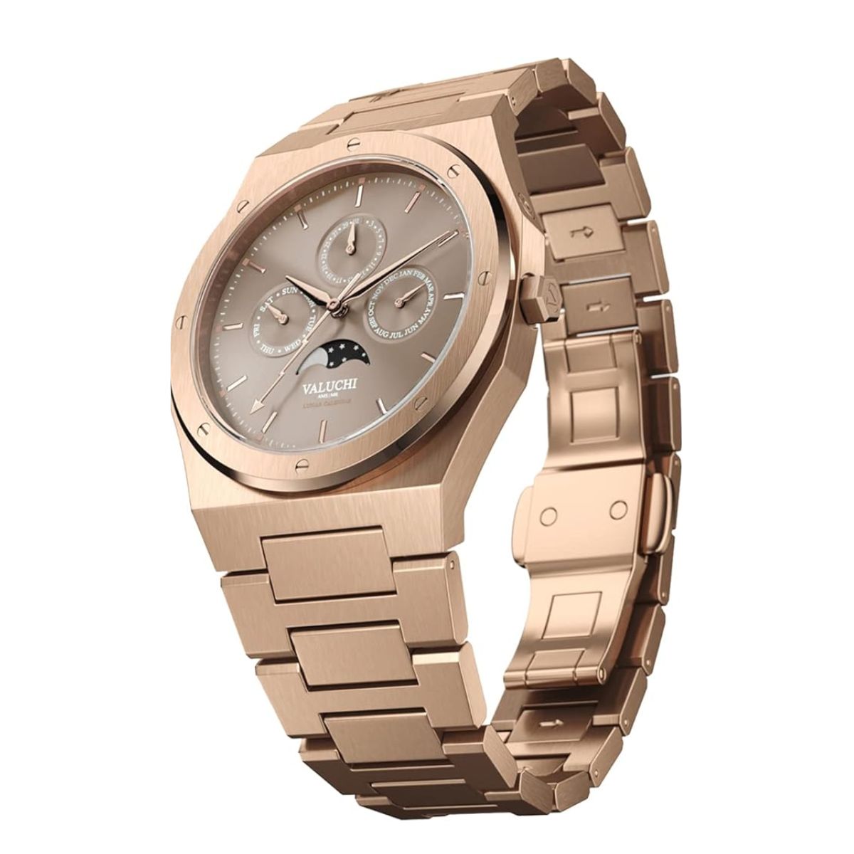 Valuchi Lunar Calendar Unisex Watch | Rose Gold Brown