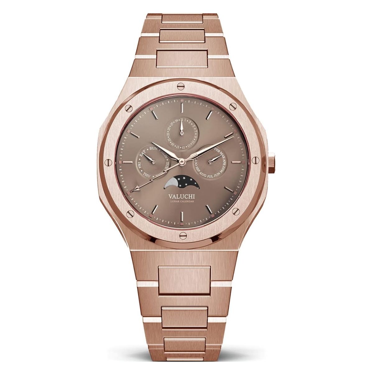 Valuchi Lunar Calendar Unisex Watch | Rose Gold Brown